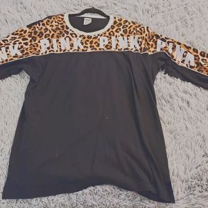 PINK black and Leopard Print Long Sleeve Top
